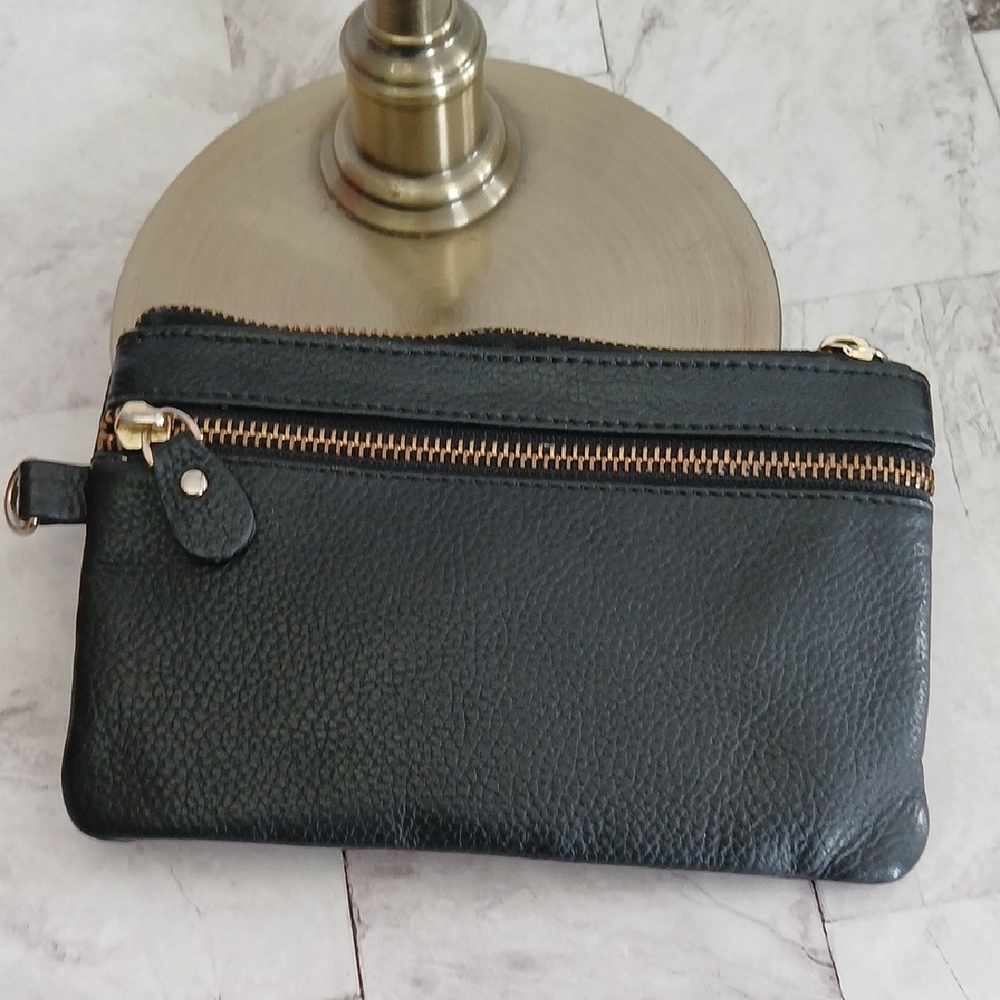 Chic Black Genuine Leather Wristlet